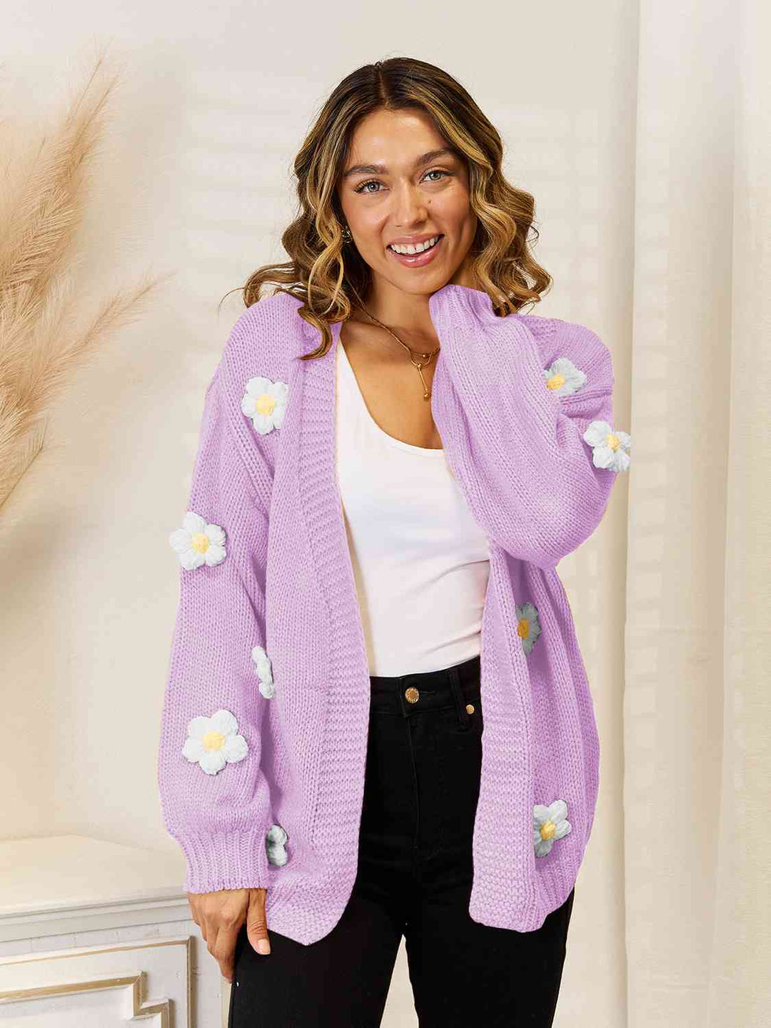 Flower Dropped Shoulder Open Front Cardigan-Trendsi-Lavender-S-[option4]-[option5]-[option6]-[option7]-[option8]-Shop-Boutique-Clothing-for-Women-Online