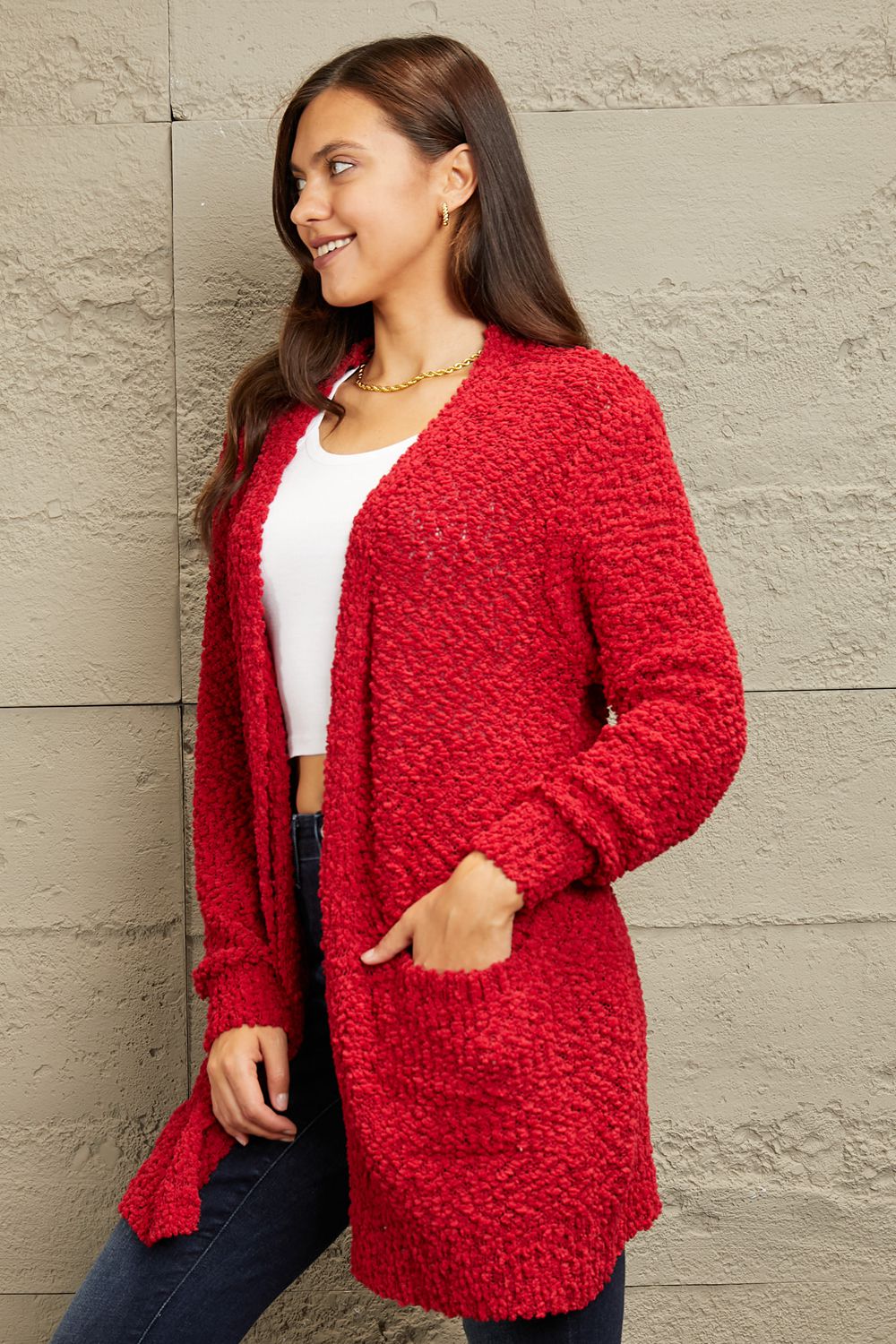Zenana Falling For You Open Front Popcorn Cardigan-Trendsi-[option4]-[option5]-[option6]-[option7]-[option8]-Shop-Boutique-Clothing-for-Women-Online