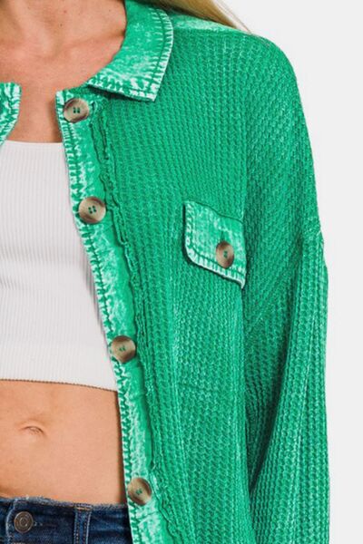 Zenana Waffle-Knit Button Up Dropped Shoulder Shacket-Trendsi-[option4]-[option5]-[option6]-[option7]-[option8]-Shop-Boutique-Clothing-for-Women-Online