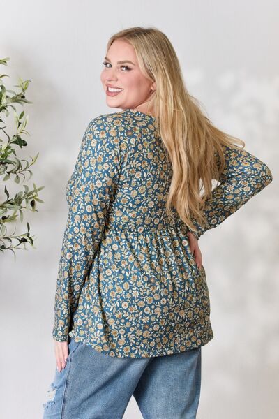Heimish Floral Half Button Long Sleeve Blouse-Trendsi-[option4]-[option5]-[option6]-[option7]-[option8]-Shop-Boutique-Clothing-for-Women-Online