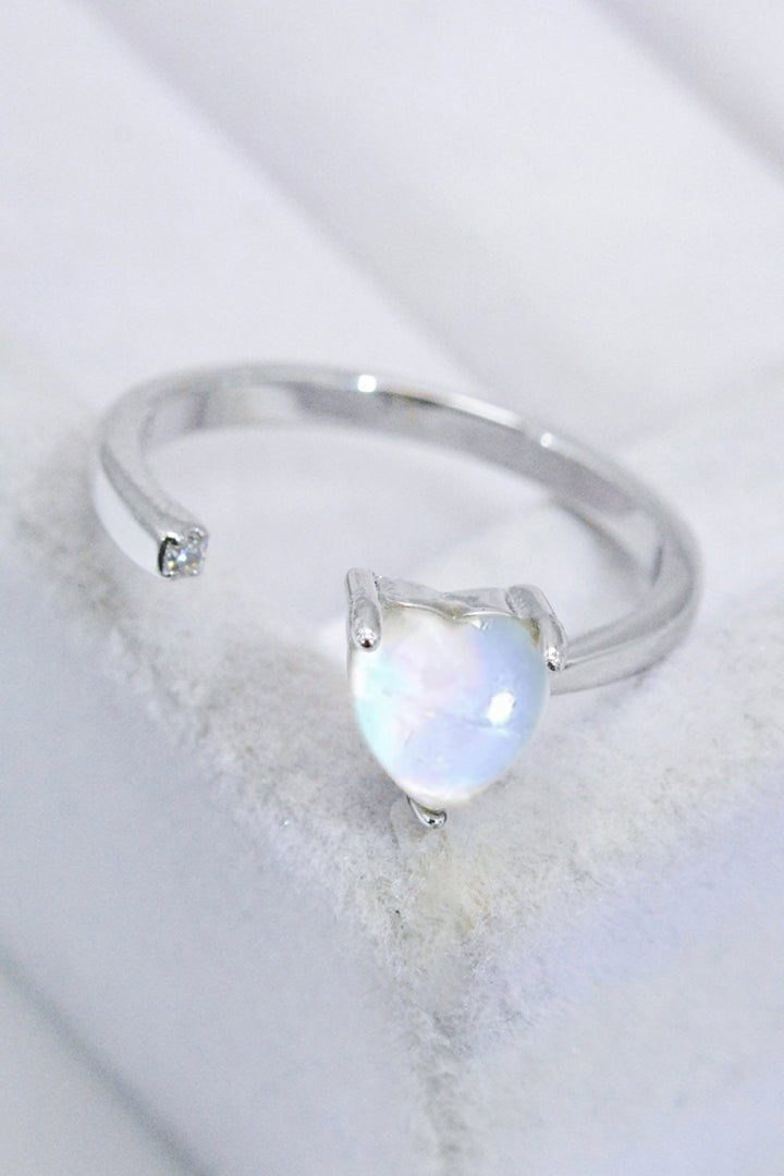 Inlaid Moonstone Heart Adjustable Open Ring-Trendsi-[option4]-[option5]-[option6]-[option7]-[option8]-Shop-Boutique-Clothing-for-Women-Online