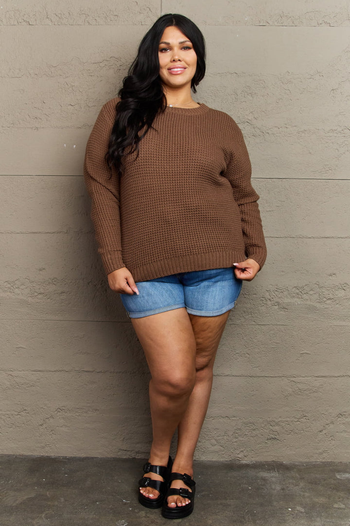 Zenana Breezy Days Plus Size High Low Waffle Knit Sweater-Trendsi-[option4]-[option5]-[option6]-[option7]-[option8]-Shop-Boutique-Clothing-for-Women-Online