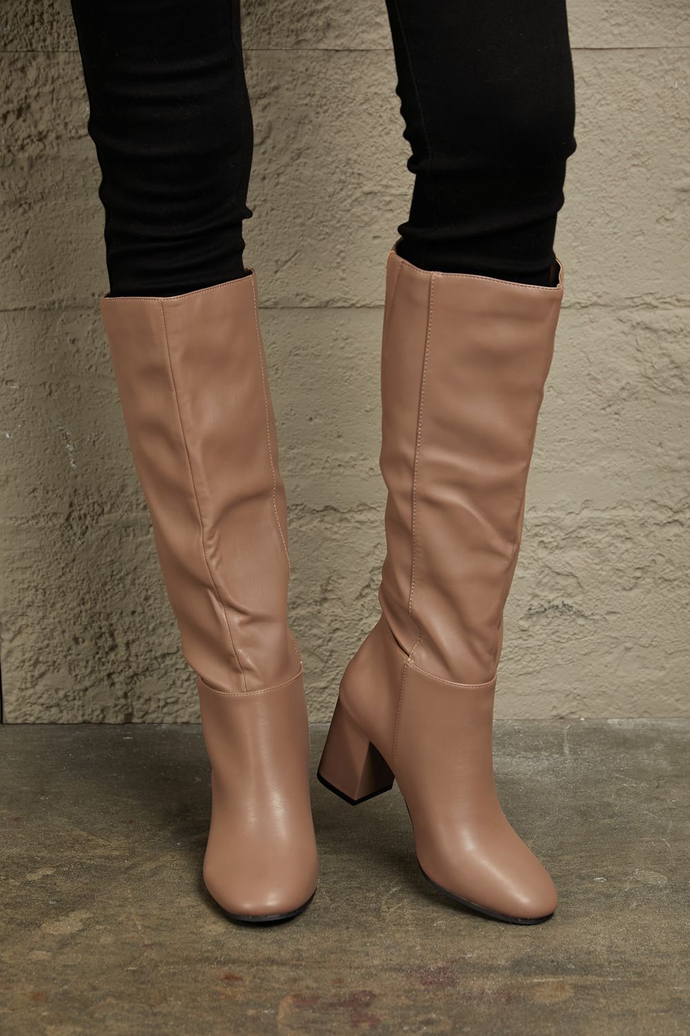 East Lion Corp Block Heel Knee High Boots-Trendsi-Mocha-6-[option4]-[option5]-[option6]-[option7]-[option8]-Shop-Boutique-Clothing-for-Women-Online