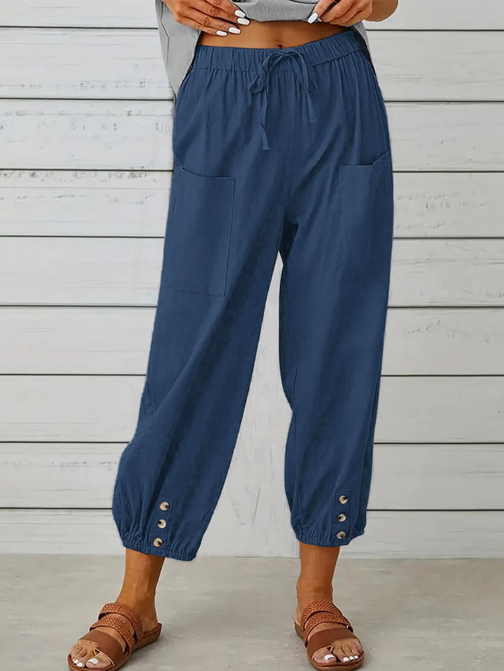 Decorative Button Cropped Pants-Trendsi-Peacock Blue-S-[option4]-[option5]-[option6]-[option7]-[option8]-Shop-Boutique-Clothing-for-Women-Online