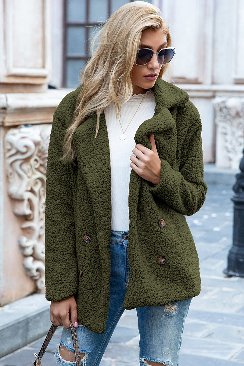 Lapel Collar Teddy Sherpa Coat-Trendsi-Army Green-S-[option4]-[option5]-[option6]-[option7]-[option8]-Shop-Boutique-Clothing-for-Women-Online