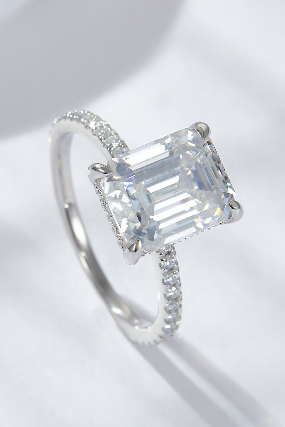 Emerald Cut 4 Carat Moissanite Side Stone Ring-Trendsi-Silver-5-[option4]-[option5]-[option6]-[option7]-[option8]-Shop-Boutique-Clothing-for-Women-Online