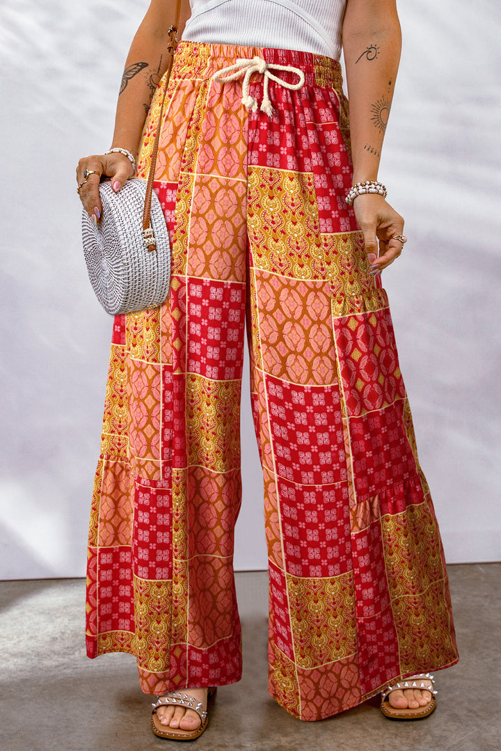 Bohemian Patchwork Drawstring Wide Leg Pants-Trendsi-Red-S-[option4]-[option5]-[option6]-[option7]-[option8]-Shop-Boutique-Clothing-for-Women-Online