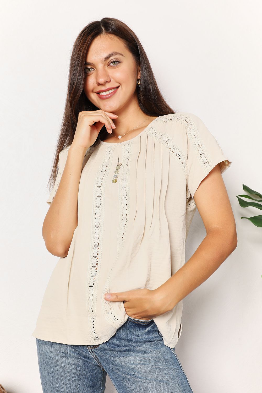Double Take Crochet Buttoned Short Sleeved Top-Trendsi-[option4]-[option5]-[option6]-[option7]-[option8]-Shop-Boutique-Clothing-for-Women-Online