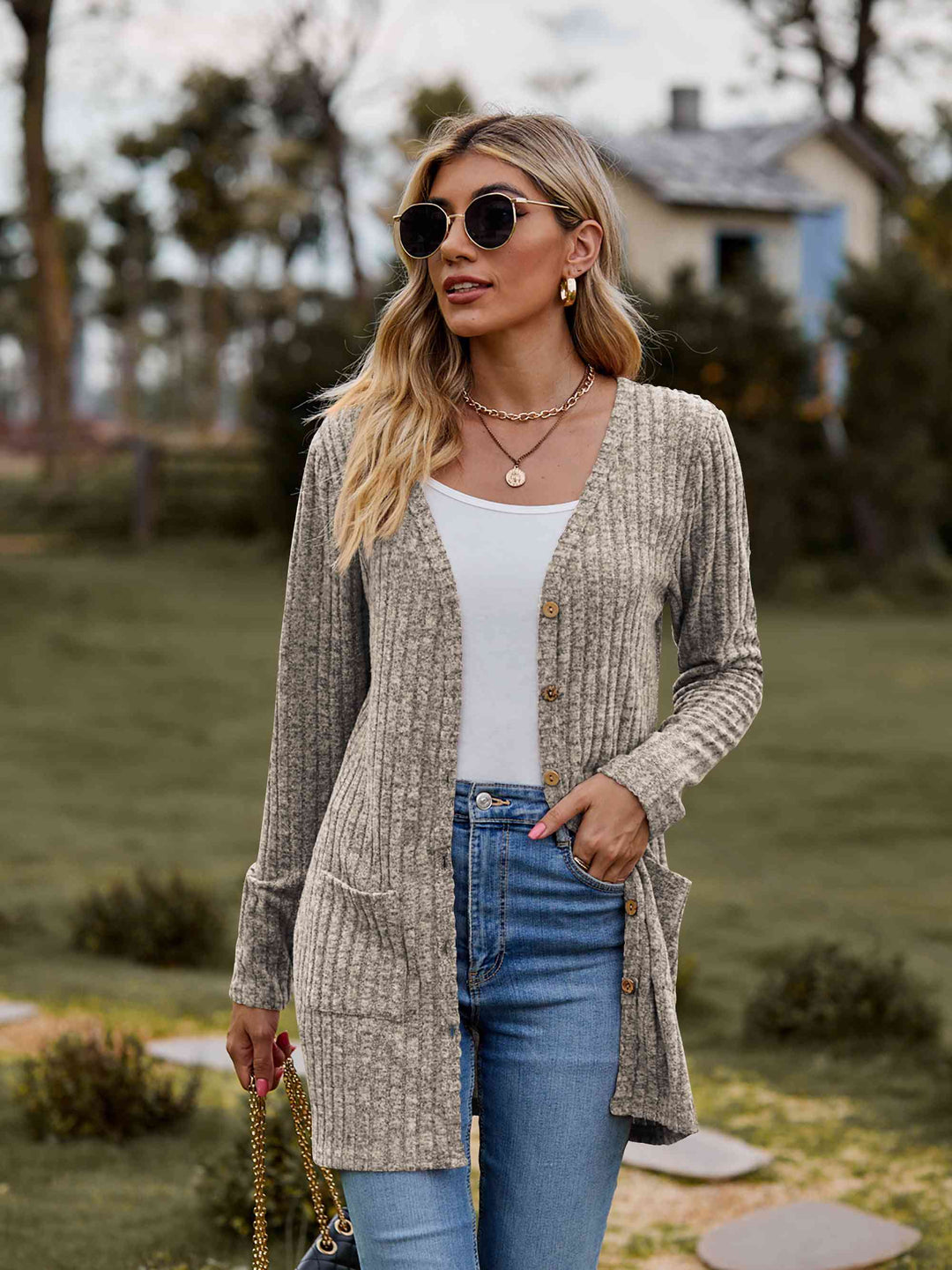 Double Take Ribbed Button-Up Cardigan with Pockets-Trendsi-Khaki-S-[option4]-[option5]-[option6]-[option7]-[option8]-Shop-Boutique-Clothing-for-Women-Online