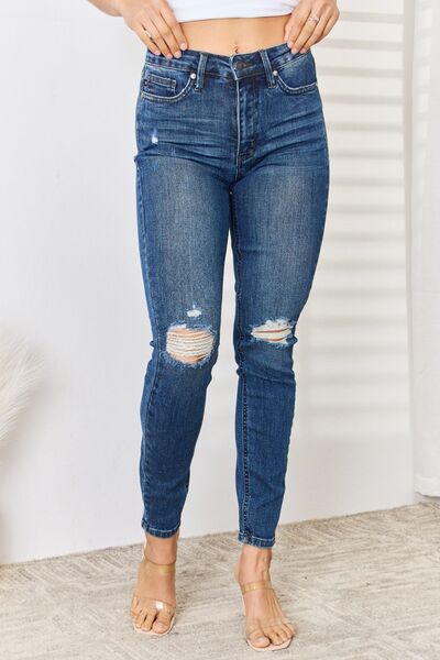 Judy Blue High Waist Distressed Slim Jeans-Trendsi-[option4]-[option5]-[option6]-[option7]-[option8]-Shop-Boutique-Clothing-for-Women-Online