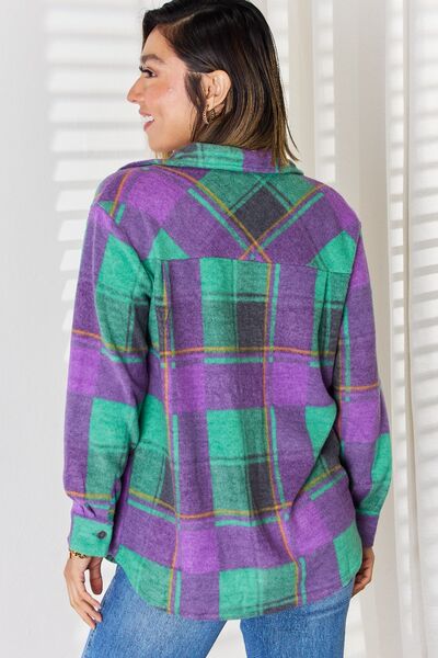 Zenana Plaid Button Up Lightweight Fleece Long Sleeve Shacket-Trendsi-[option4]-[option5]-[option6]-[option7]-[option8]-Shop-Boutique-Clothing-for-Women-Online