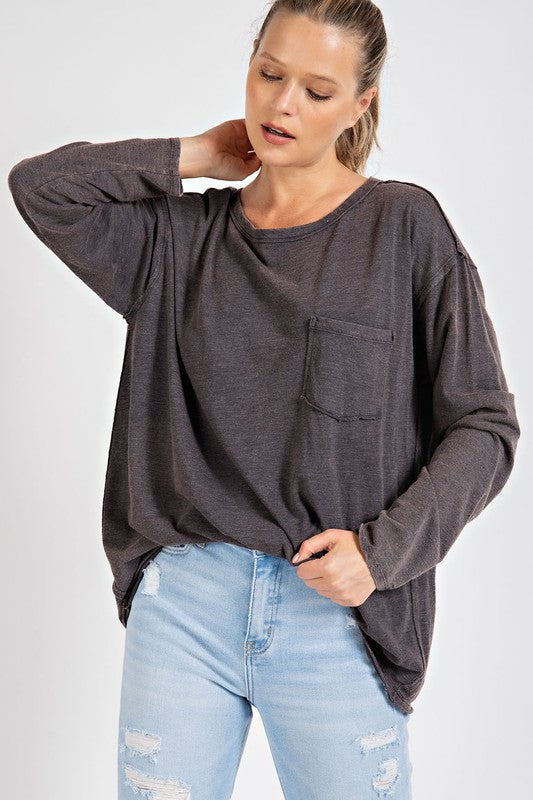 Rae Mode Mineral Washed Long Sleeved Top-Rae Mode-Black-S-[option4]-[option5]-[option6]-[option7]-[option8]-Shop-Boutique-Clothing-for-Women-Online