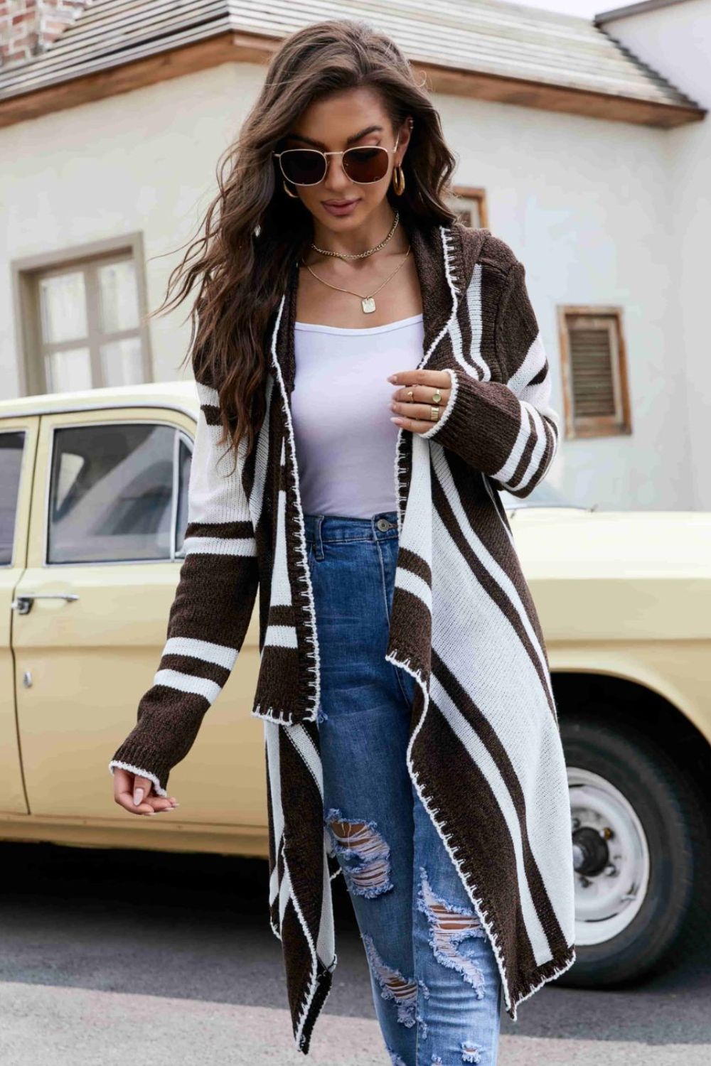 Striped Open Front Hooded Cardigan-Trendsi-[option4]-[option5]-[option6]-[option7]-[option8]-Shop-Boutique-Clothing-for-Women-Online