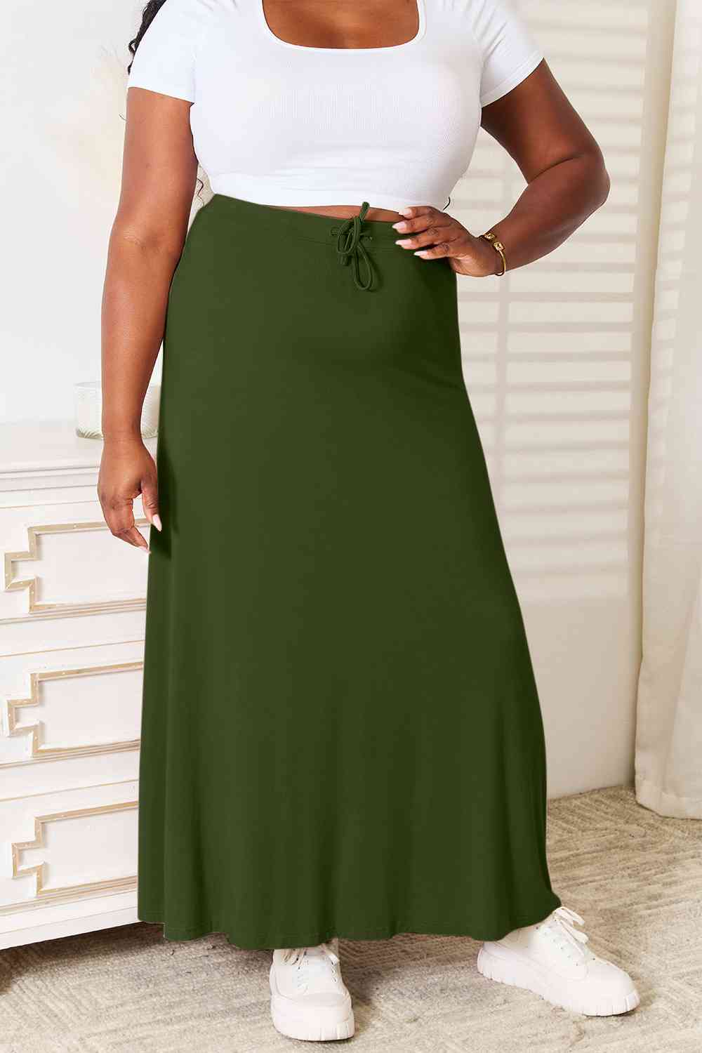 Double Take Soft Rayon Drawstring Waist Maxi Skirt Rayon-Trendsi-Green-M-[option4]-[option5]-[option6]-[option7]-[option8]-Shop-Boutique-Clothing-for-Women-Online