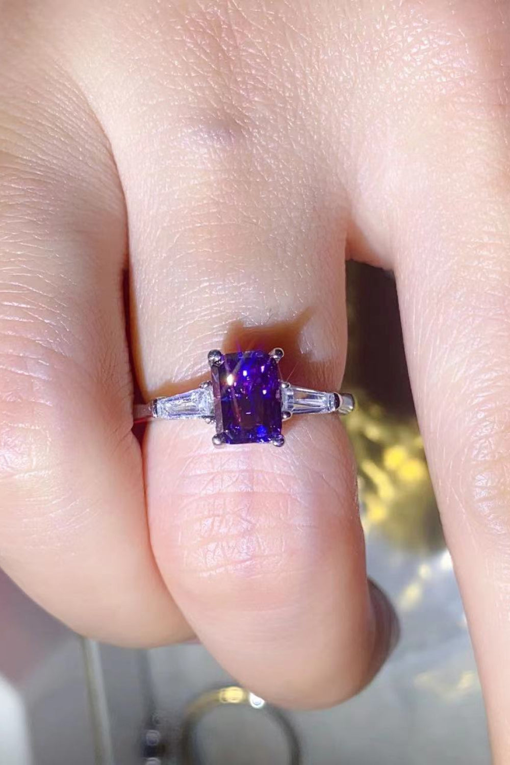 1 Carat Moissanite Platinum-Plated Rectangle Ring in Purple-Trendsi-[option4]-[option5]-[option6]-[option7]-[option8]-Shop-Boutique-Clothing-for-Women-Online