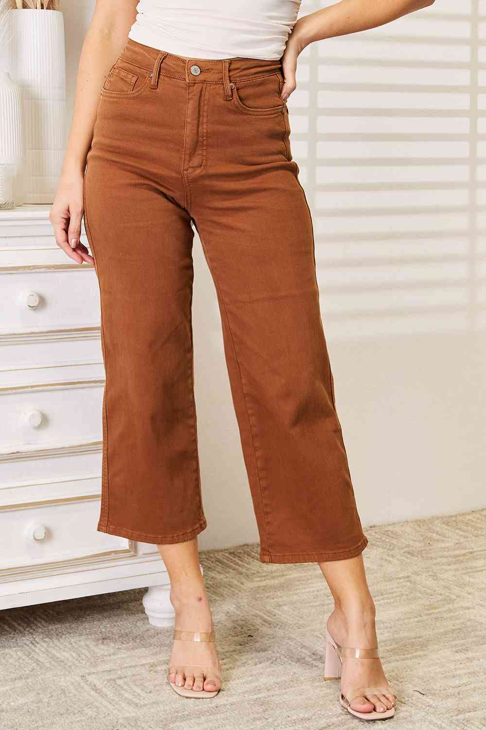 Judy Blue High Rise Tummy Control Garment Dyed Wide Leg Cropped Jeans-Trendsi-Caramel-0(24)-[option4]-[option5]-[option6]-[option7]-[option8]-Shop-Boutique-Clothing-for-Women-Online