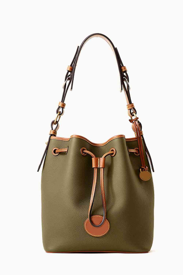 Sedona Vegan Leather Drawstring Bucket Bag-Trendsi-Olive-One Size-[option4]-[option5]-[option6]-[option7]-[option8]-Shop-Boutique-Clothing-for-Women-Online