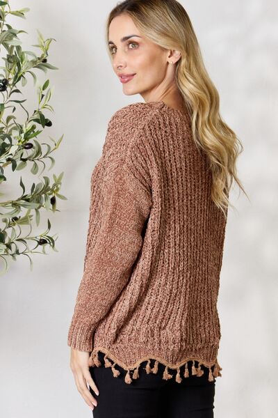 BiBi Tassel Trim Long Sleeve Sweater-Trendsi-[option4]-[option5]-[option6]-[option7]-[option8]-Shop-Boutique-Clothing-for-Women-Online
