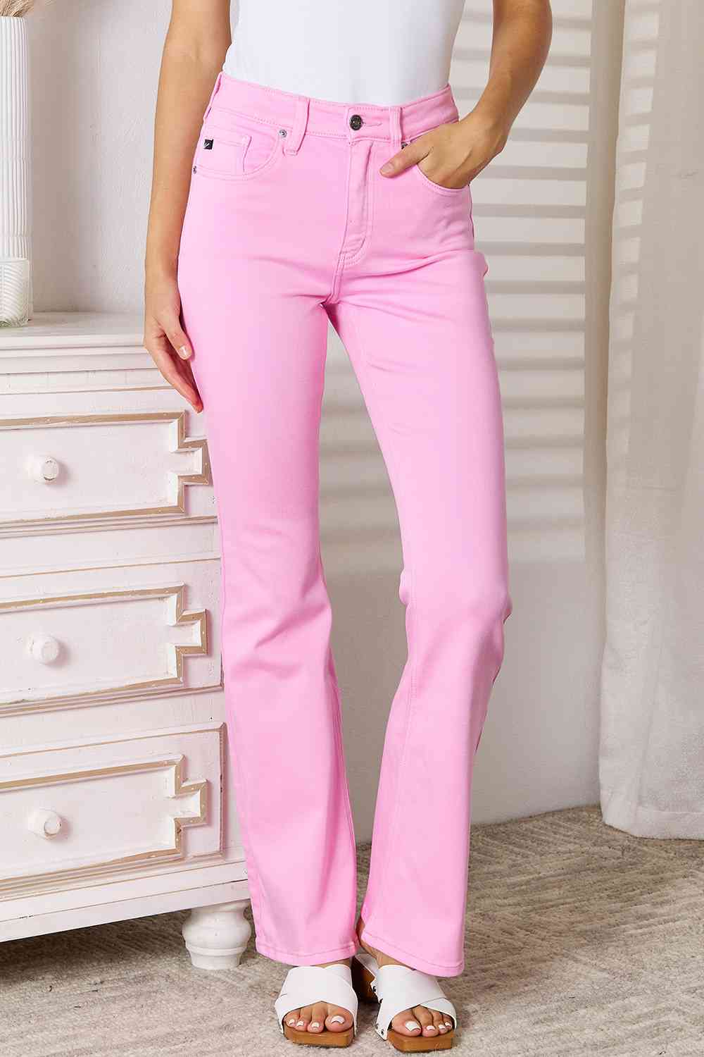 Kancan Pink High Rise Bootcut Jeans-Trendsi-Carnation Pink-0(23)-[option4]-[option5]-[option6]-[option7]-[option8]-Shop-Boutique-Clothing-for-Women-Online