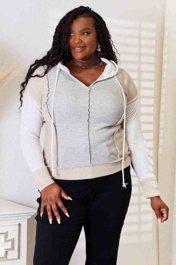 Double Take Color Block Exposed Seam Drawstring Hoodie-Trendsi-Light Gray-S-[option4]-[option5]-[option6]-[option7]-[option8]-Shop-Boutique-Clothing-for-Women-Online