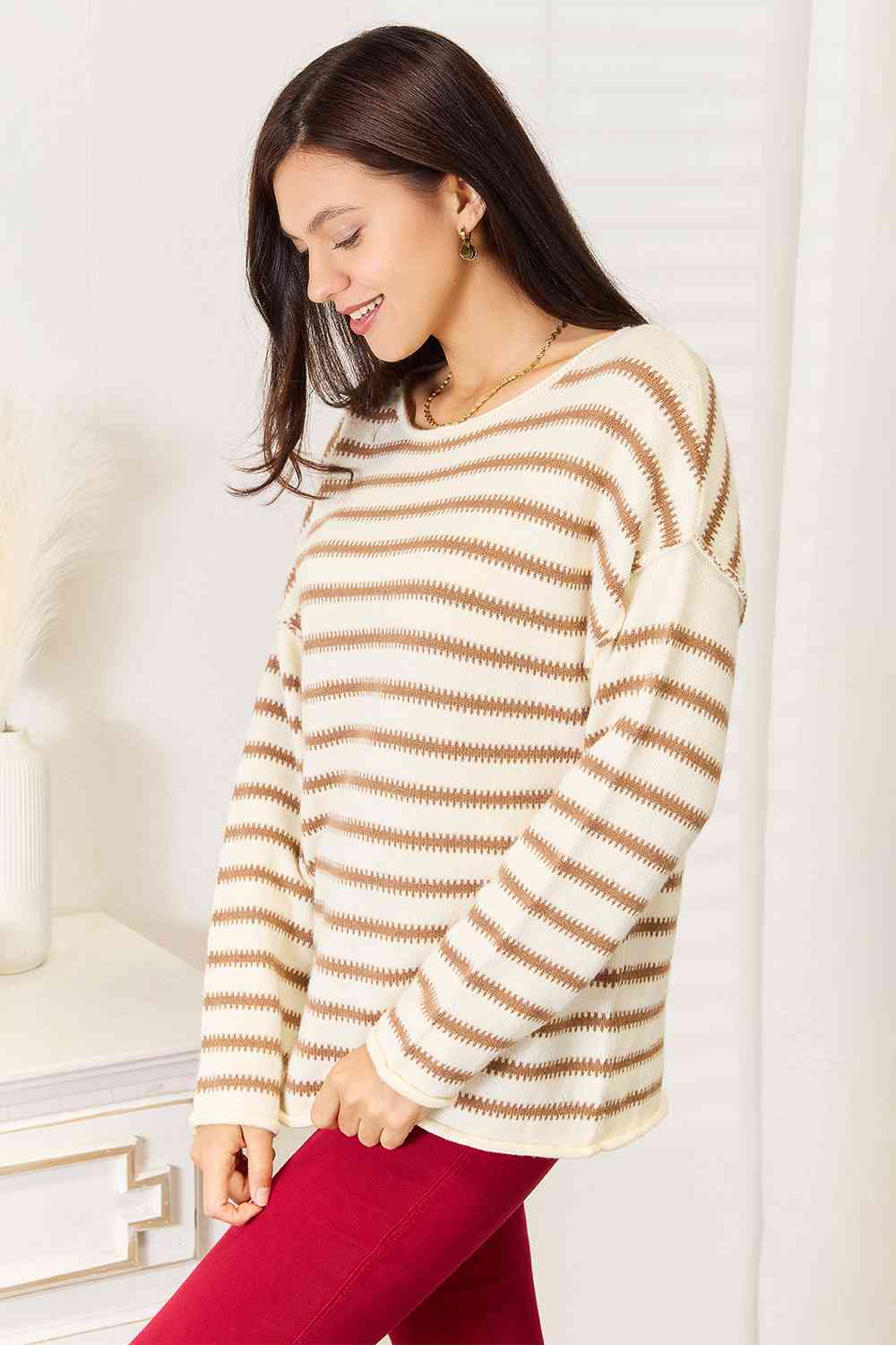 Double Take Striped Boat Neck Sweater-Trendsi-[option4]-[option5]-[option6]-[option7]-[option8]-Shop-Boutique-Clothing-for-Women-Online