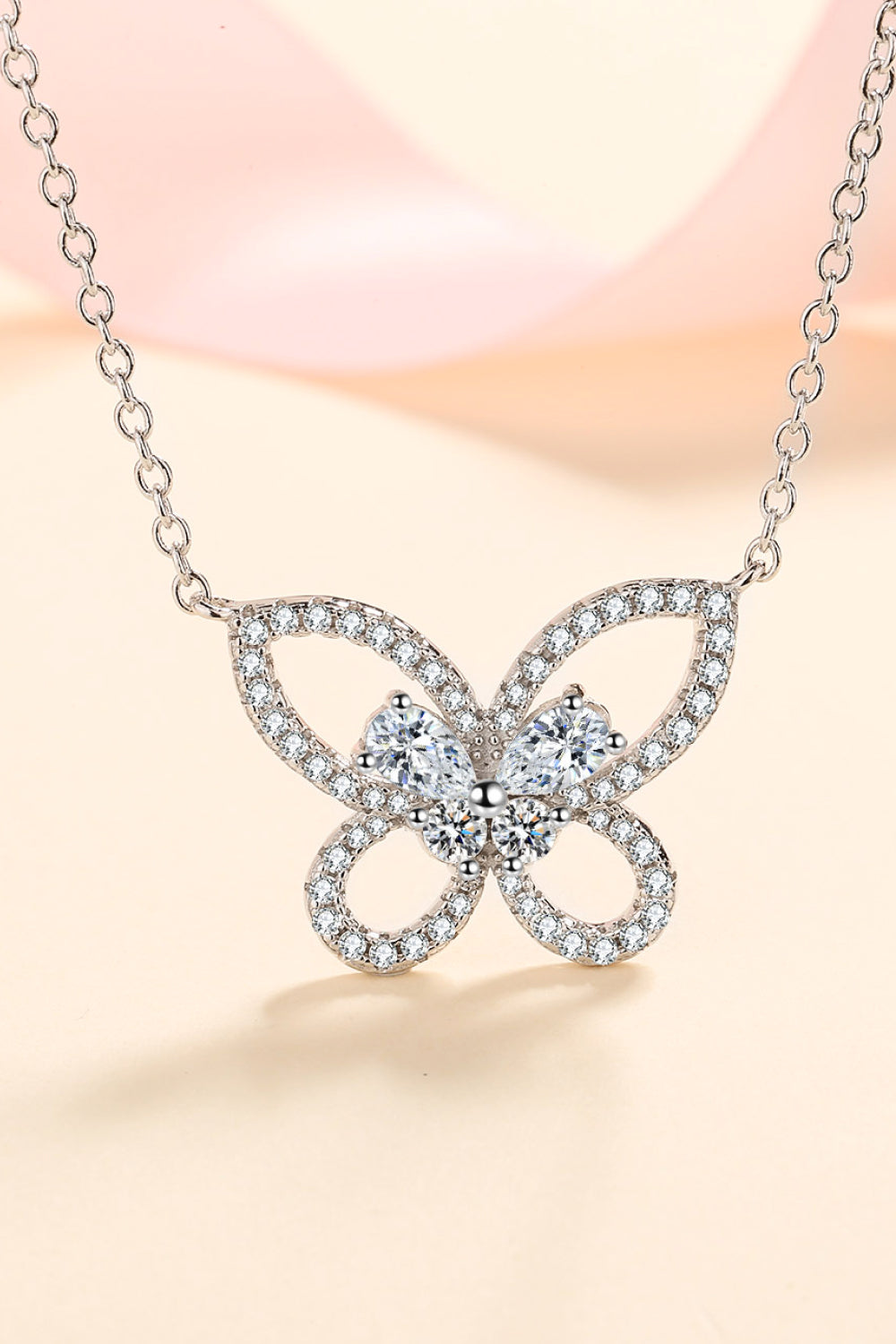 Moissanite Butterfly Pendant Necklace-Trendsi-Silver-One Size-[option4]-[option5]-[option6]-[option7]-[option8]-Shop-Boutique-Clothing-for-Women-Online