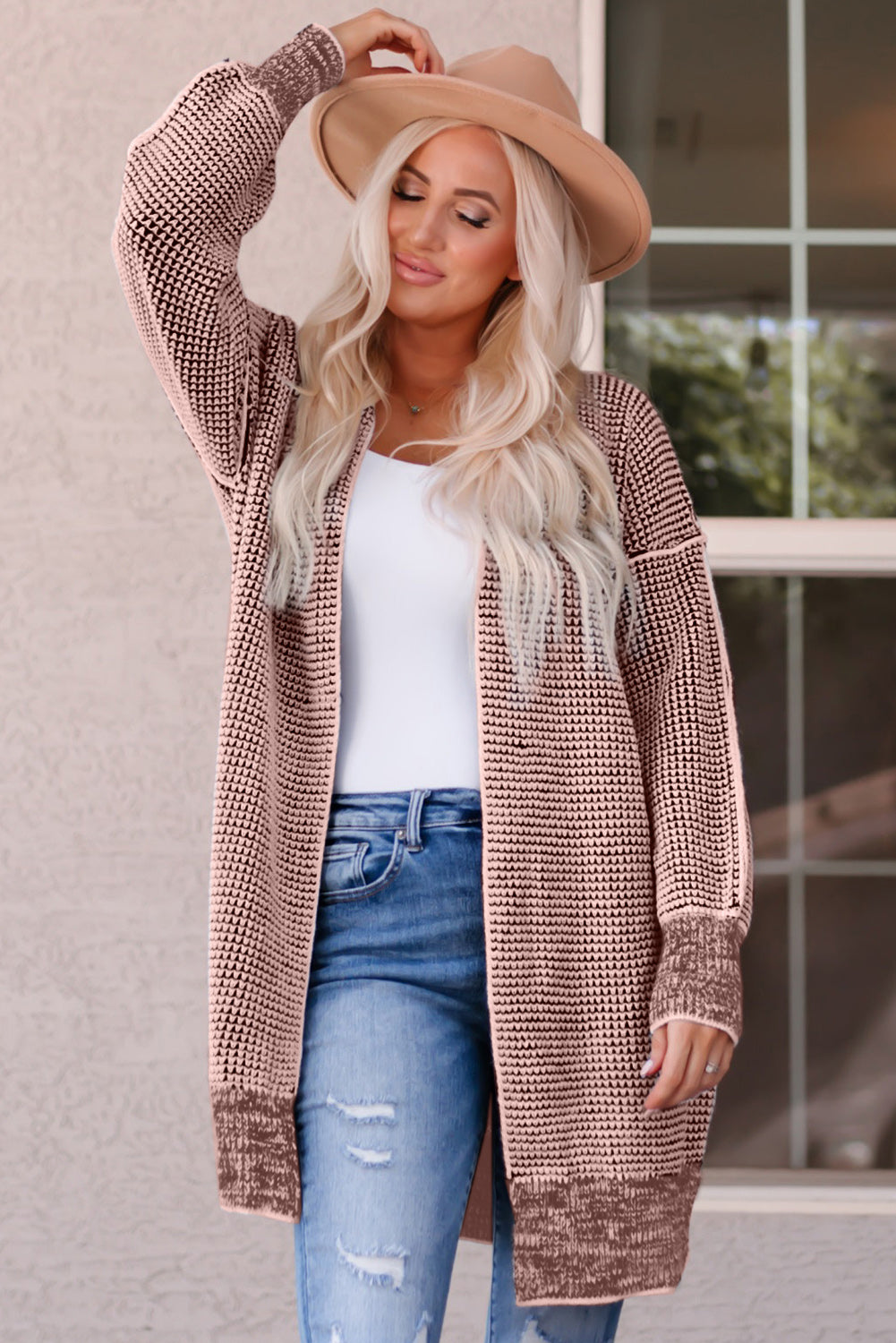 Woven Right Heathered Open Front Longline Cardigan-Trendsi-Pink-S-[option4]-[option5]-[option6]-[option7]-[option8]-Shop-Boutique-Clothing-for-Women-Online