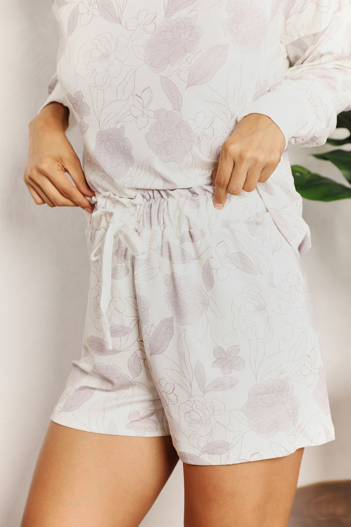 Double Take Floral Long Sleeve Top and Shorts Loungewear Set-Trendsi-[option4]-[option5]-[option6]-[option7]-[option8]-Shop-Boutique-Clothing-for-Women-Online