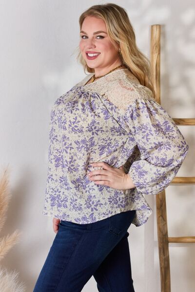 Hailey & Co Lace Detail Printed Blouse-Trendsi-[option4]-[option5]-[option6]-[option7]-[option8]-Shop-Boutique-Clothing-for-Women-Online