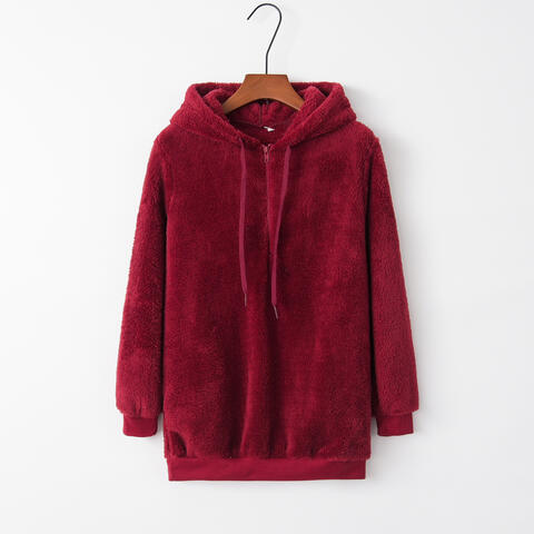 Quarter-Zip Drawstring Teddy Hoodie-Trendsi-[option4]-[option5]-[option6]-[option7]-[option8]-Shop-Boutique-Clothing-for-Women-Online