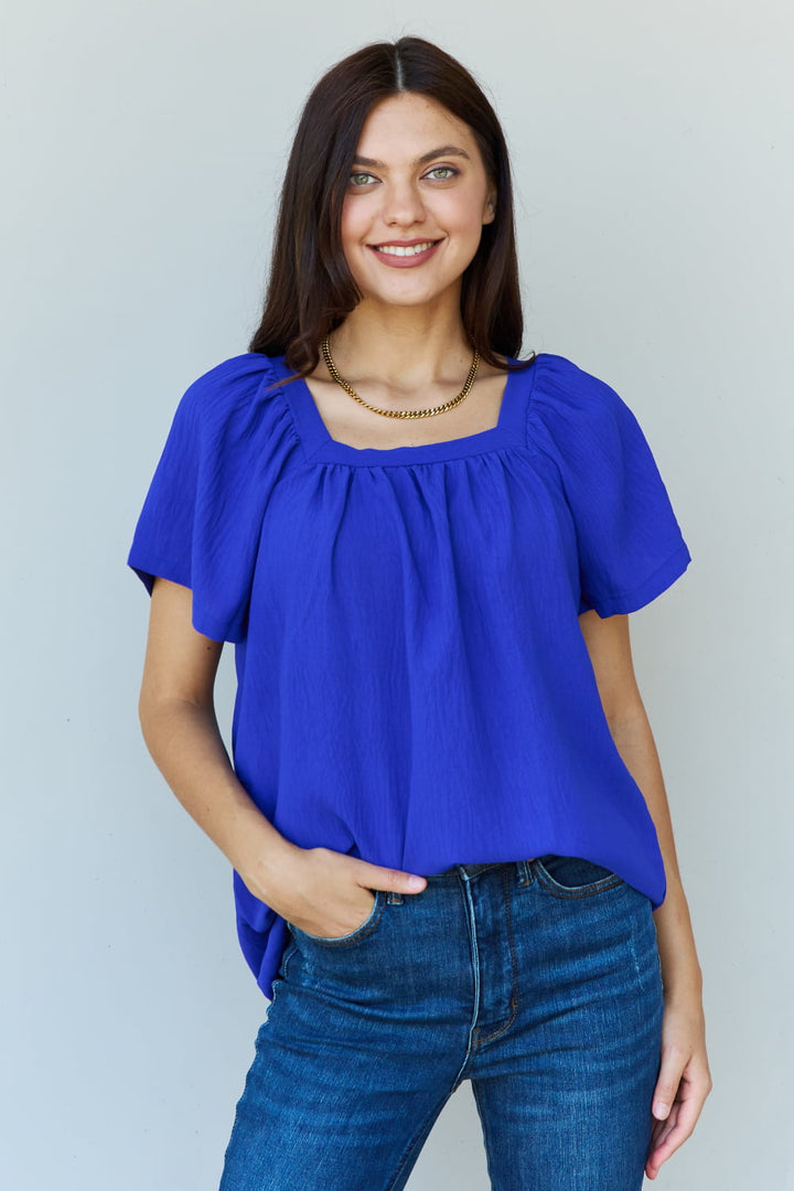 Ninexis Keep Me Close Square Neck Short Sleeve Blouse in Royal-Trendsi-Royal-S-[option4]-[option5]-[option6]-[option7]-[option8]-Shop-Boutique-Clothing-for-Women-Online