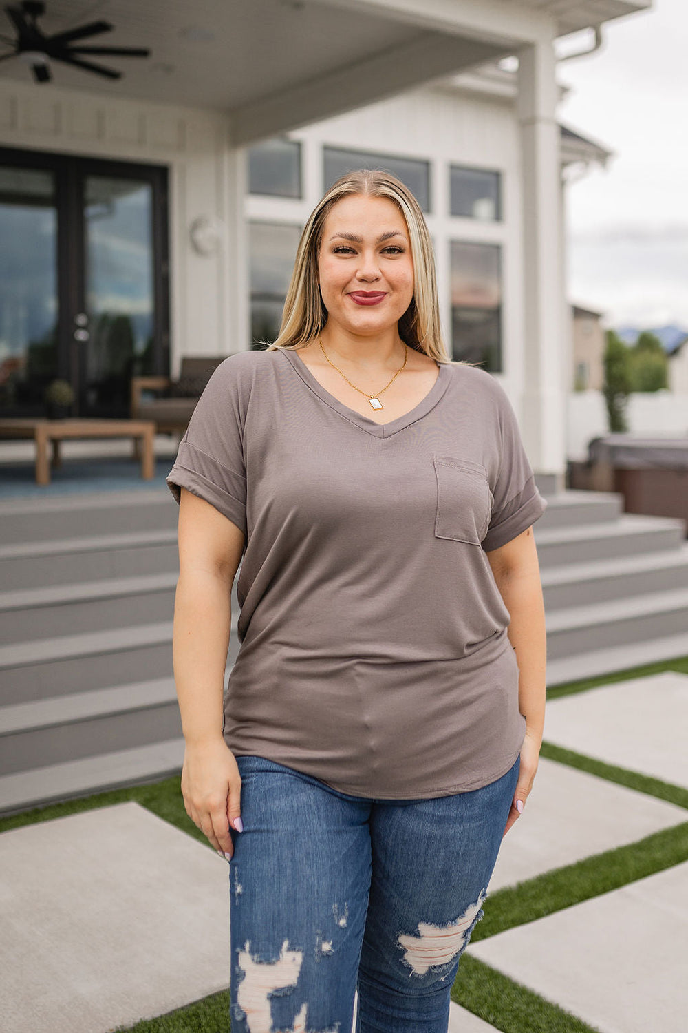 Absolute Favorite V-Neck in Dark Taupe-Tops-Ave Shops-[option4]-[option5]-[option6]-[option7]-[option8]-Shop-Boutique-Clothing-for-Women-Online