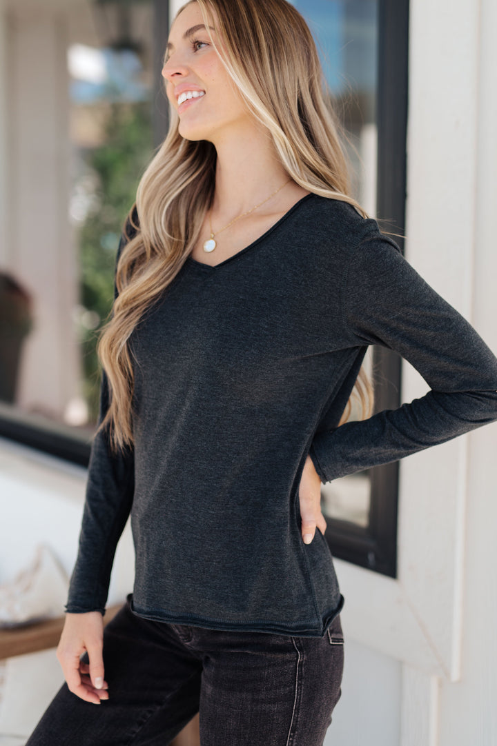 Alpine Raw Edge Long Sleeve Tee in Charcoal-Tops-Ave Shops-[option4]-[option5]-[option6]-[option7]-[option8]-Shop-Boutique-Clothing-for-Women-Online