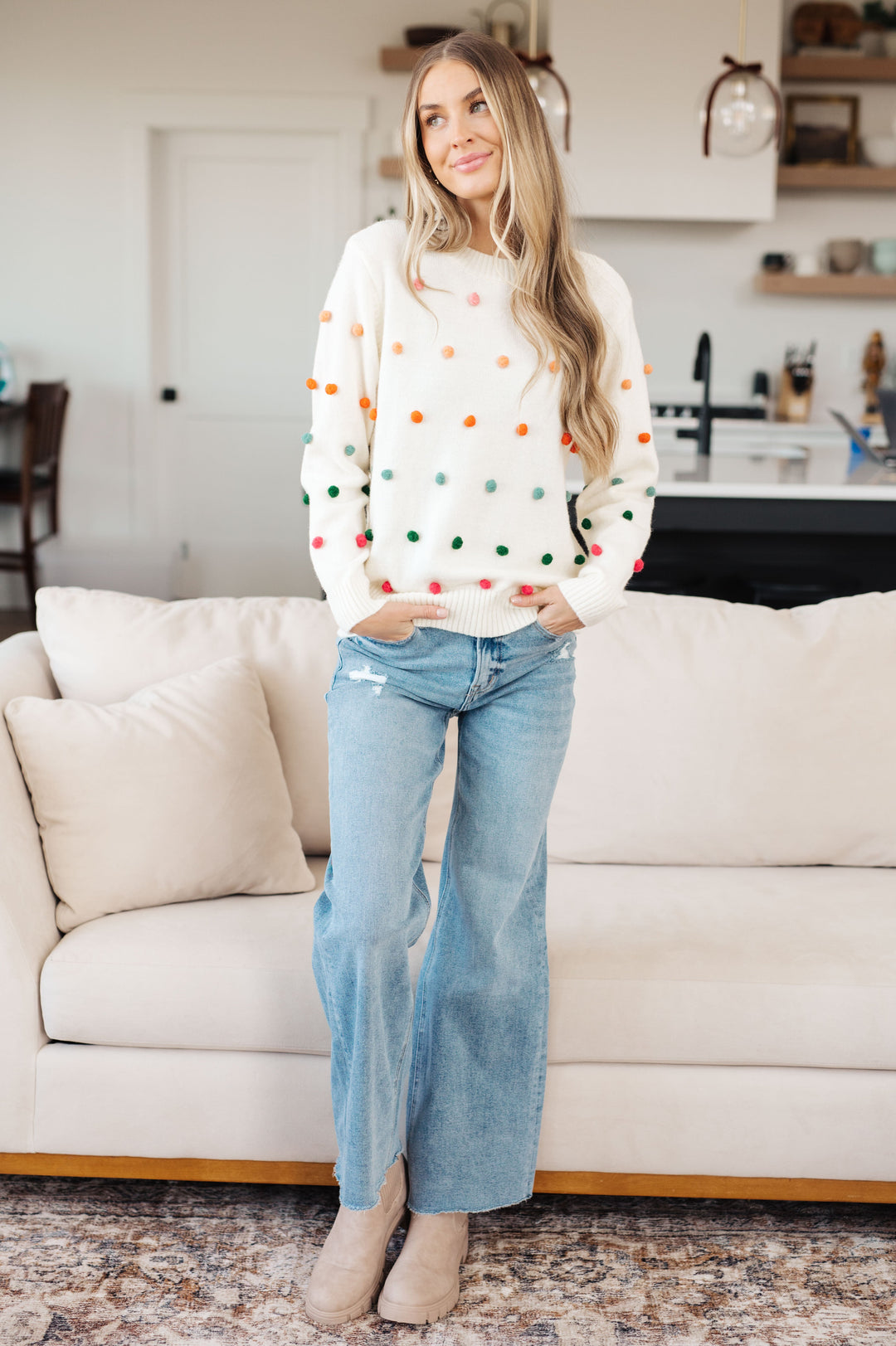 Candy Buttons Pom Detail Sweater-Womens-Ave Shops-[option4]-[option5]-[option6]-[option7]-[option8]-Shop-Boutique-Clothing-for-Women-Online
