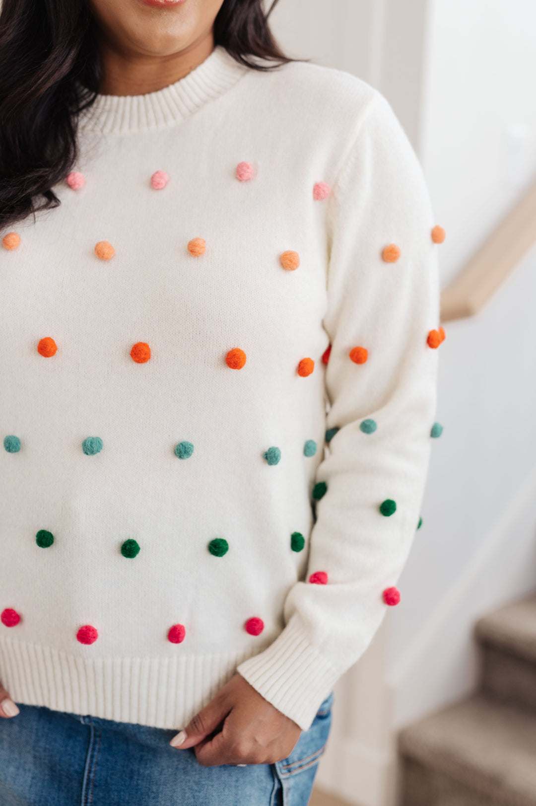Candy Buttons Pom Detail Sweater-Womens-Ave Shops-[option4]-[option5]-[option6]-[option7]-[option8]-Shop-Boutique-Clothing-for-Women-Online