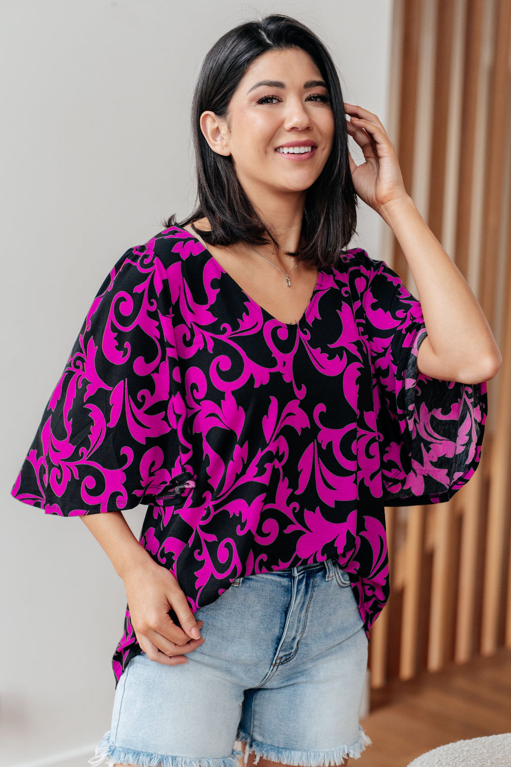 Casually Cute V-Neck Top in Magenta-Womens-Ave Shops-[option4]-[option5]-[option6]-[option7]-[option8]-Shop-Boutique-Clothing-for-Women-Online