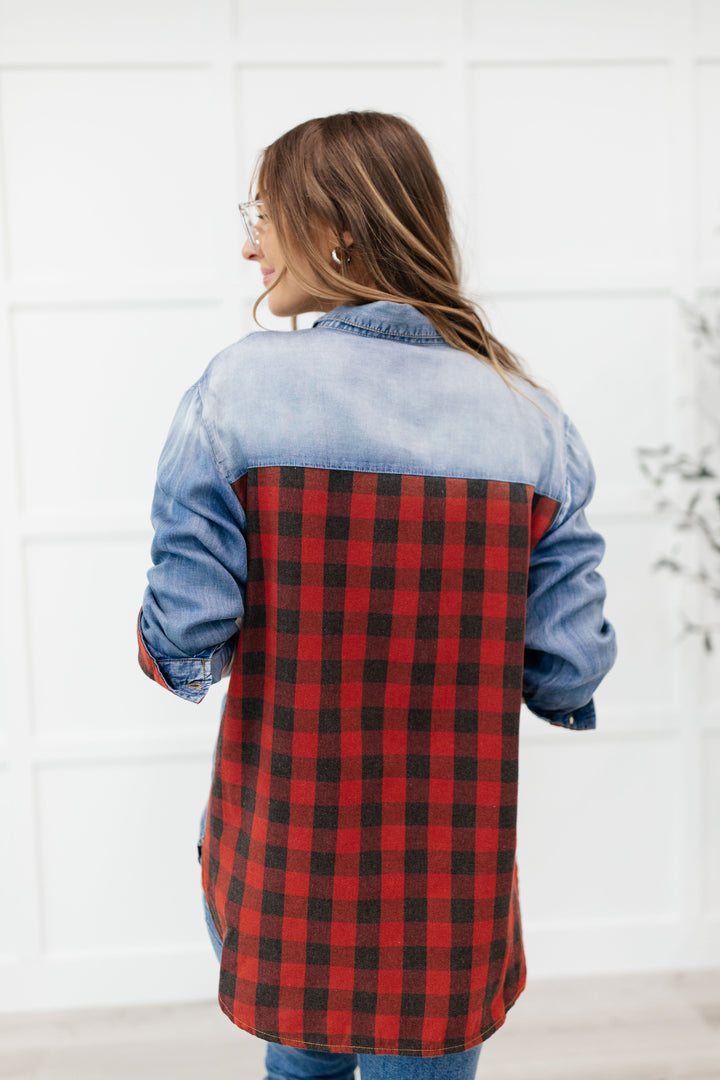 Checkered Denim Patch Shirt-Womens-Ave Shops-[option4]-[option5]-[option6]-[option7]-[option8]-Shop-Boutique-Clothing-for-Women-Online