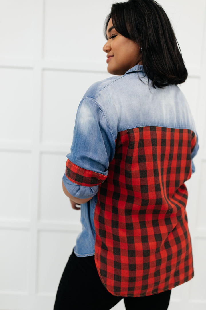 Checkered Denim Patch Shirt-Womens-Ave Shops-[option4]-[option5]-[option6]-[option7]-[option8]-Shop-Boutique-Clothing-for-Women-Online