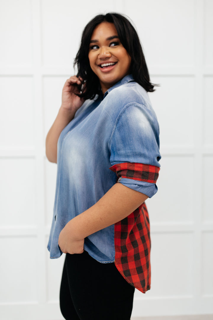 Checkered Denim Patch Shirt-Womens-Ave Shops-[option4]-[option5]-[option6]-[option7]-[option8]-Shop-Boutique-Clothing-for-Women-Online