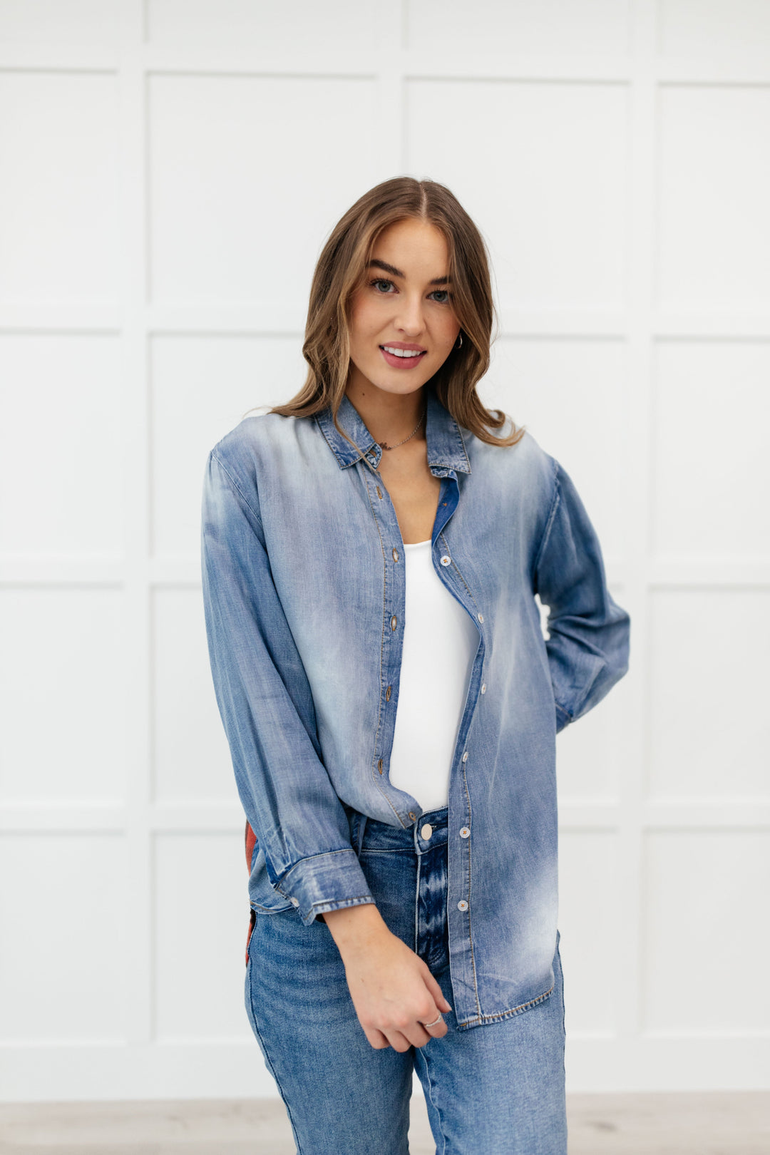 Checkered Denim Patch Shirt-Womens-Ave Shops-[option4]-[option5]-[option6]-[option7]-[option8]-Shop-Boutique-Clothing-for-Women-Online