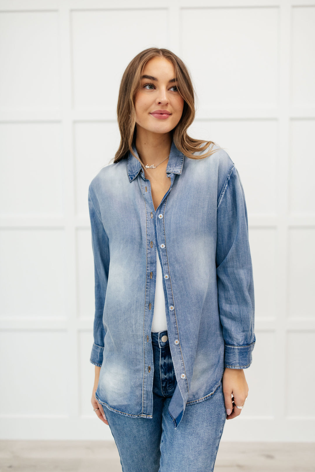 Checkered Denim Patch Shirt-Womens-Ave Shops-[option4]-[option5]-[option6]-[option7]-[option8]-Shop-Boutique-Clothing-for-Women-Online