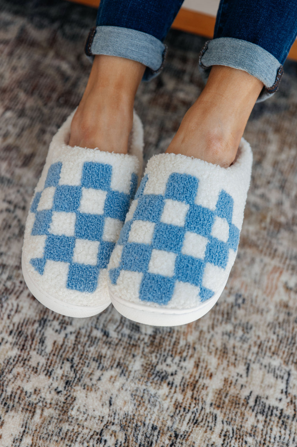 Checked Out Slippers in Blue-Womens-Ave Shops-[option4]-[option5]-[option6]-[option7]-[option8]-Shop-Boutique-Clothing-for-Women-Online