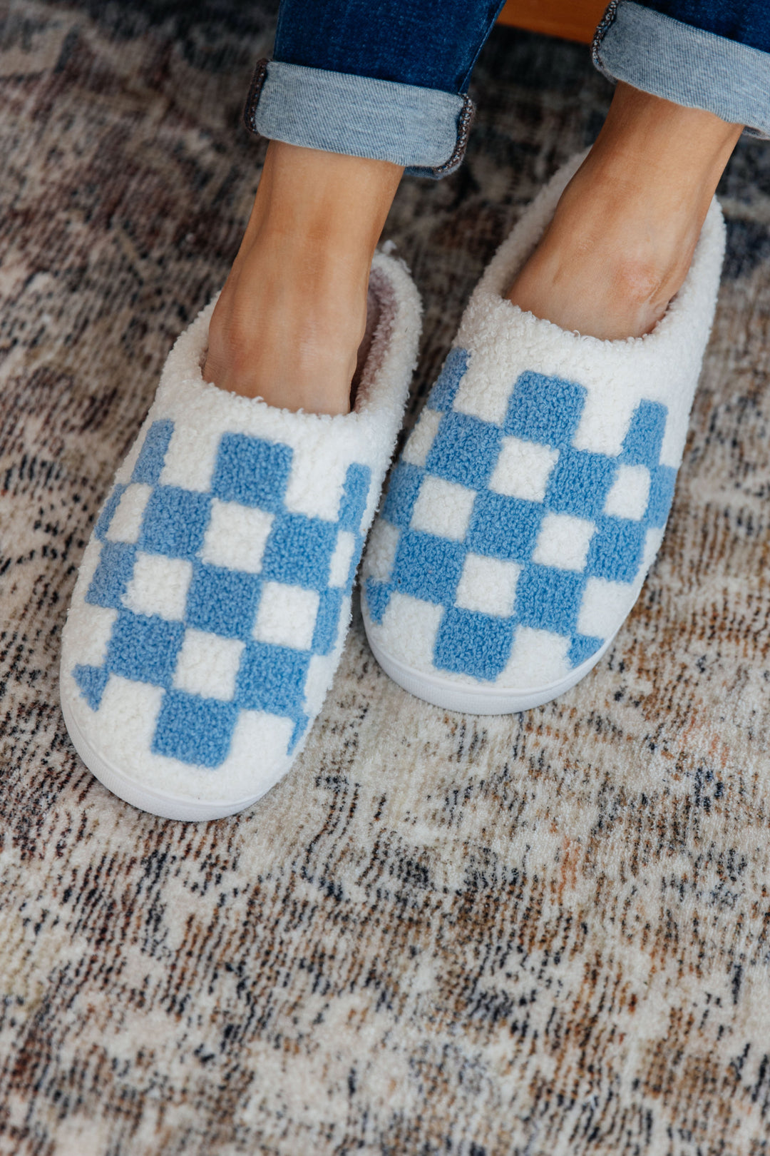 Checked Out Slippers in Blue-Womens-Ave Shops-[option4]-[option5]-[option6]-[option7]-[option8]-Shop-Boutique-Clothing-for-Women-Online