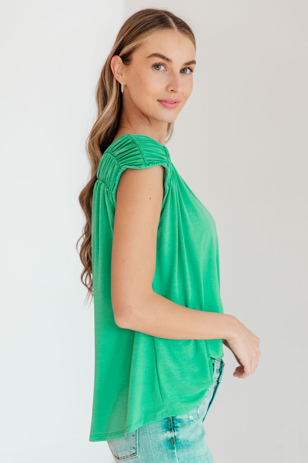 Ruched Cap Sleeve Top in Emerald-Womens-Ave Shops-[option4]-[option5]-[option6]-[option7]-[option8]-Shop-Boutique-Clothing-for-Women-Online