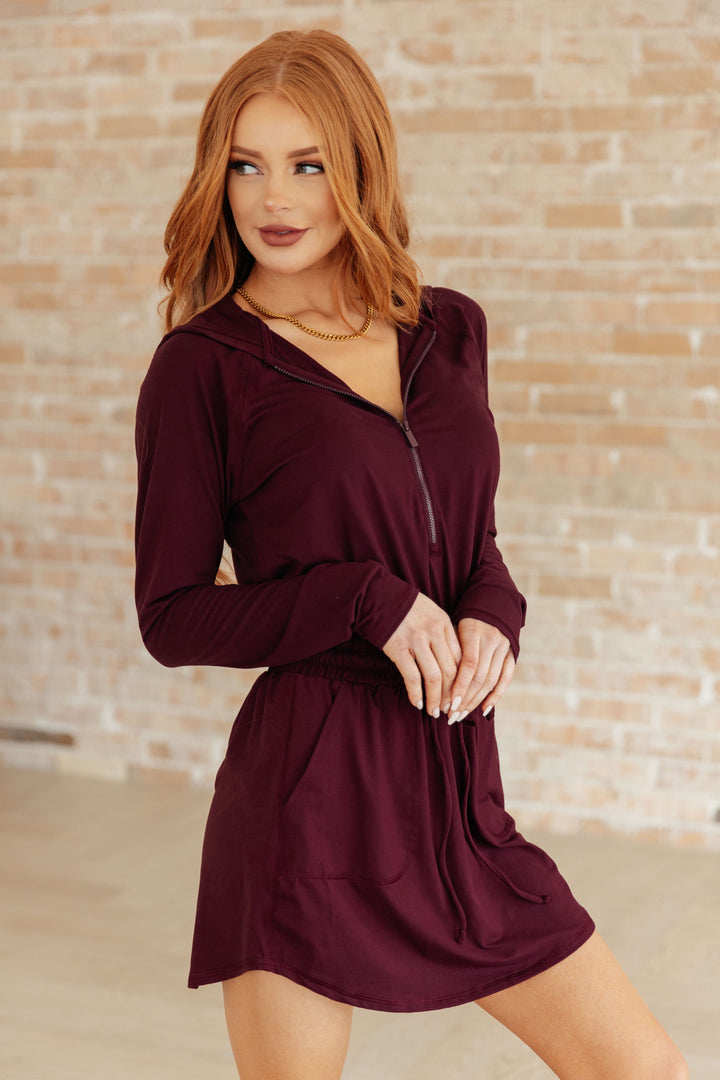 Getting Out Long Sleeve Hoodie Romper in Maroon-Athleisure-Ave Shops-[option4]-[option5]-[option6]-[option7]-[option8]-Shop-Boutique-Clothing-for-Women-Online