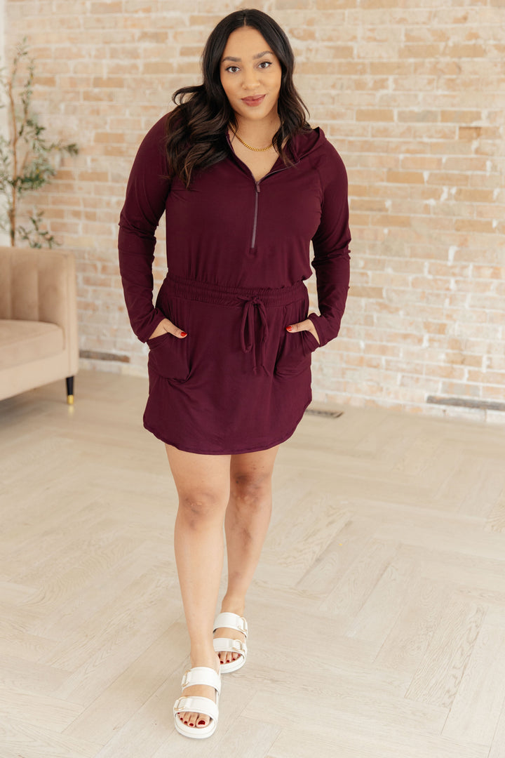 Getting Out Long Sleeve Hoodie Romper in Maroon-Athleisure-Ave Shops-[option4]-[option5]-[option6]-[option7]-[option8]-Shop-Boutique-Clothing-for-Women-Online