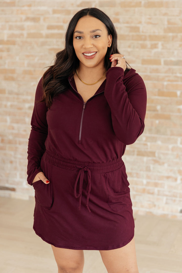 Getting Out Long Sleeve Hoodie Romper in Maroon-Athleisure-Ave Shops-[option4]-[option5]-[option6]-[option7]-[option8]-Shop-Boutique-Clothing-for-Women-Online