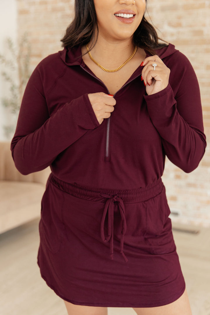 Getting Out Long Sleeve Hoodie Romper in Maroon-Athleisure-Ave Shops-[option4]-[option5]-[option6]-[option7]-[option8]-Shop-Boutique-Clothing-for-Women-Online