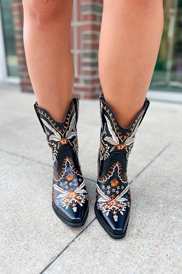 Shania Black Western Vegan Leather Embroidered Booties-WS 610 Shoes-Vera-[option4]-[option5]-[option6]-[option7]-[option8]-Shop-Boutique-Clothing-for-Women-Online
