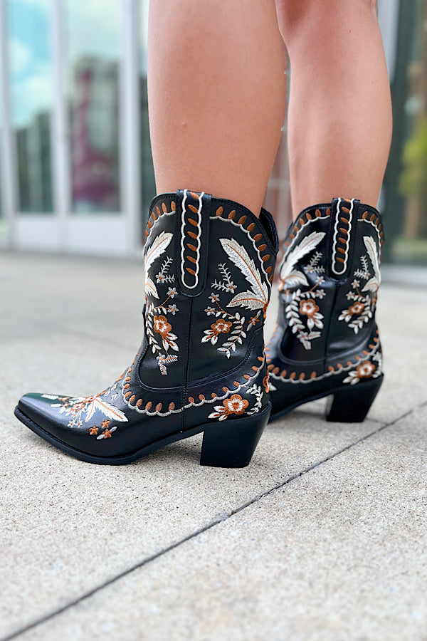 Shania Black Western Vegan Leather Embroidered Booties-WS 610 Shoes-Vera-[option4]-[option5]-[option6]-[option7]-[option8]-Shop-Boutique-Clothing-for-Women-Online